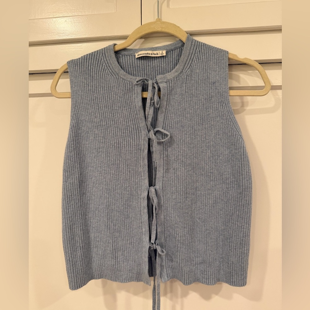 Abercrombie & Fitch Dusty Blue Ribbed Tie-Front Vest